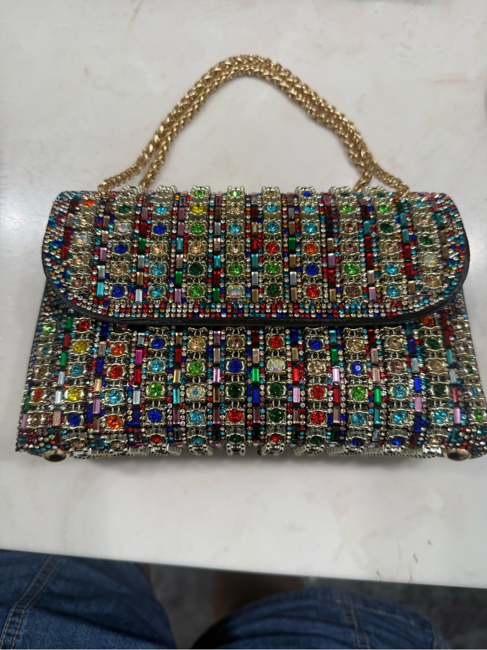 House of Harlow 1960 Multicolor Jewel-Embellished Crossbody Bag with Gold Chain